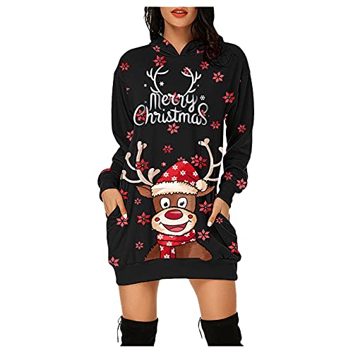 Kleider Für Frauen Weihnachten Weihnachtspullover Damen Led Kapuzenpullover Sweatshirt Kleider Damen Sweatshirtkleid Lang Maxi Sweatshirts Kapuzenpullover Unisex 3D Weihnachten Kapuzenpullover von Meggsnle