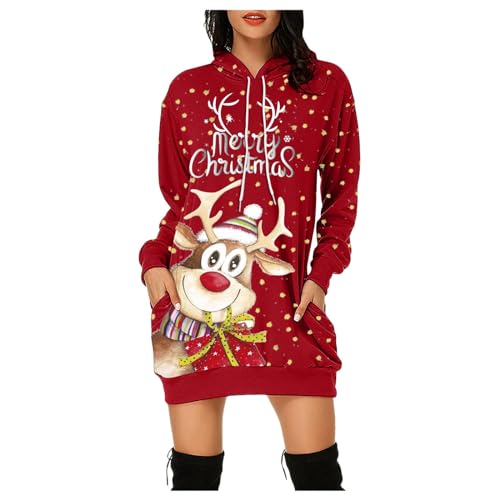 Kleider Für Frauen Weihnachten Weihnachtspullover Damen Led Kapuzenpullover Sweatshirt Kleider Damen Sweatshirtkleid Lang Maxi Sweatshirts Kapuzenpullover Unisex 3D Weihnachten Kapuzenpullover von Meggsnle