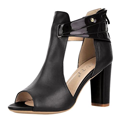 Meggsnle Damen Pumps Elegant und Bequem Lässige offene Zehenpartie mit Fischmaul-Reißverschluss, Leder, quadratischer High-Heel-Damenschuh, Sandalen, Größe 37–42 High Heels Sandaletten von Meggsnle