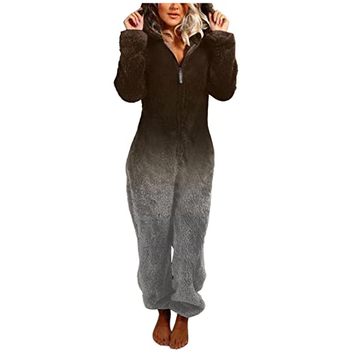 Meggsnle Flauschig Hausanzug mit Kapuze Onesie Elegant Kuschelig und Warm Ganzkörperanzug Plüsch Pyjama Damen Ganz Körperlich Damen-schlafanzug Ganzkörperanzug Damen von Meggsnle