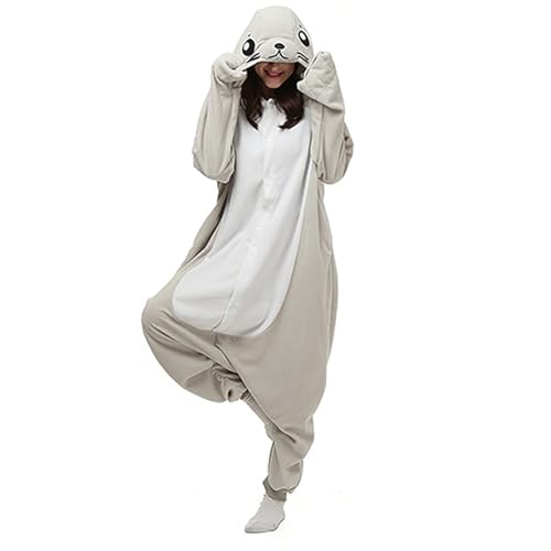 Meggsnle Onesie Pyjama Animal Costume, Pyjamas Jumpsuit Seelöwe Unisex Erwachsene Tier Onesie Cosplay Halloween Karneval Kostüme Tierkostüme Plüsch Onesie Pyjama Jumpsuit, Tieroutfit Schlafanzug von Meggsnle