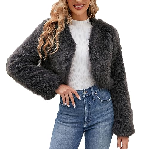 Meggsnle Webpelzjacke Damen Trendig Gemütliche Jacke Kuschelig Kuschelmantel Plüschig Warmhaltende Jacke Felljacke Leicht Flauschige Jacke Synthetikpelzmantel Wärmend Kunstfelljacke Faux-Fur von Meggsnle