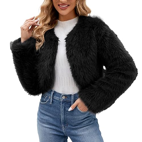 Meggsnle Webpelzjacke Damen Trendig Gemütliche Jacke Kuschelig Kuschelmantel Plüschig Warmhaltende Jacke Felljacke Leicht Flauschige Jacke Synthetikpelzmantel Wärmend Kunstfelljacke Faux-Fur von Meggsnle