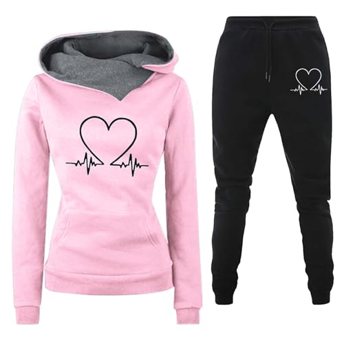 Retro Trainingsanzug Damen Einfarbiger Jogginganzug Set Sportbekleidung Sportlich Frühling-Set Modischer Sweatshirt Hose Herbst und Winter Kapuzenjacke Jogginghose Jogging Anzug von Meggsnle