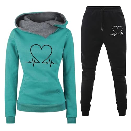 Retro Trainingsanzug Damen Einfarbiger Jogginganzug Set Sportbekleidung Sportlich Frühling-Set Modischer Sweatshirt Hose Herbst und Winter Kapuzenjacke Jogginghose Jogging Anzug von Meggsnle