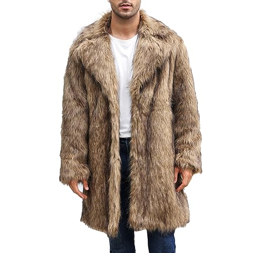 Teddy Mantel Herren Lang Edel Pelzimitatmantel Stilvoll Kunstfellmantel Modisch Faux-Fur Pelzmantel Gemütlich Tierfreundlicher Pelzmantel Fake-Fur Elegant Synthetikpelzmantel Flauschige Jacke von Meggsnle