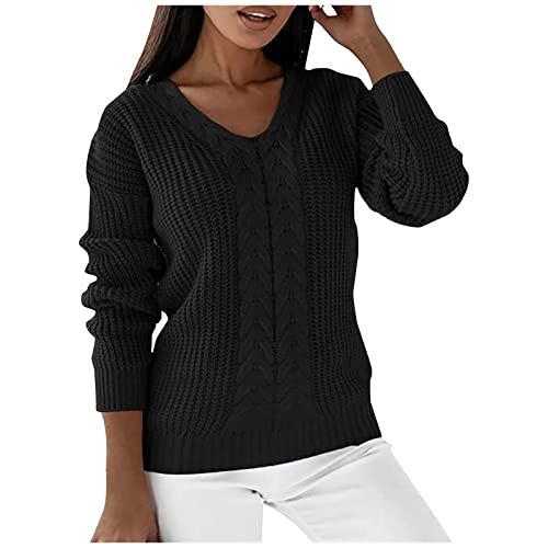 Damen Pullover V-Ausschnitt Langarm Strickpullover Strickpulli Sexy Warm Sweatshirt Langarmshirt Winterpulli Pulli Stretch Langarm Slim Fit Tops Strick Herbst Winter Sweater Oberteile Elegant von MeiLyviba