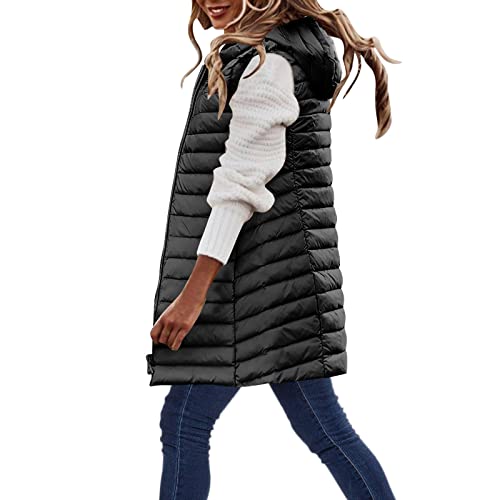 Lang Jacke Weste Damen, Daunenweste mit Kapuze Winter Warm Longweste Ärmellose Lange Steppweste Leicht Winterjacke Winterweste Daunenmantel Daunenjacke Outdoor Puffer Jacke Mäntel Winterweste von MeiLyviba