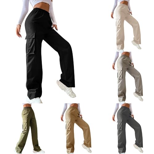 Cargohose Damen Baggy y2k High Waist Cargo Hose 90er Streetwear Freizeithose mit Tasche Breites Bein Boyfriend Pants E-Girl Style Boyfriend Pants Stilvoll Jeanshose Elastische Hose von MeiLyviba