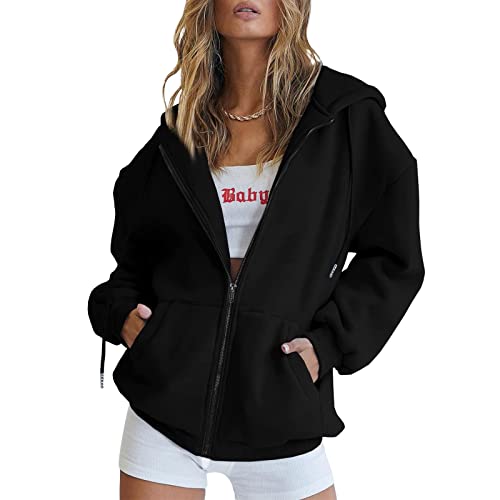 MeiLyviba Damen Kapuzenjacke Kapuzenpullover Vintage Oversize Sweatjacke Sweatshirt College Jacke Übergangsjacke Zip Hoodie Hoody Mit Kapuze Kapuzenjacke Y2K Teenager Mädchen Kaputzenpullis von MeiLyviba