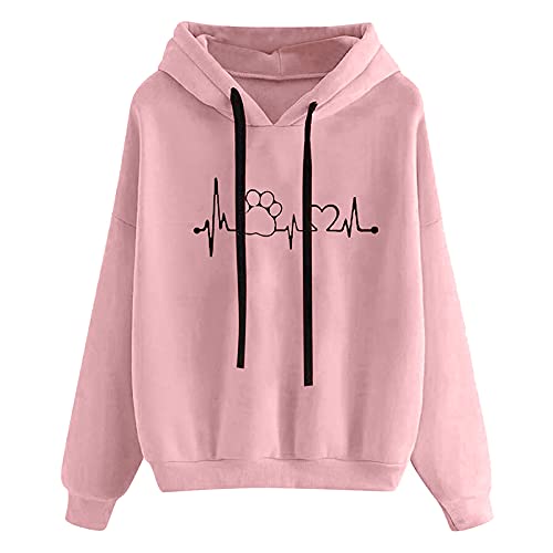 Pullover Damen mit Kapuze Hoodie Kawaii Kapuzenpullover Kawaii Sweatshirt Süß Sportlich Weißer Y2k Langarmshirt Schwarz Herbst Leicht Löwenzahn Herzdruck Oberteile Einfarbig Sportshirt Pulli Oversize von MeiLyviba