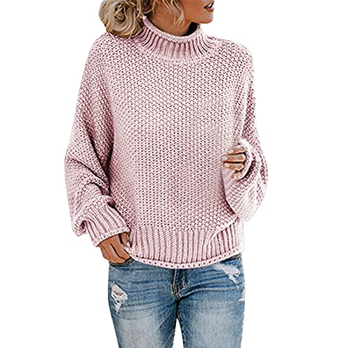 Rollkragenpullover Damen：Tops Winterpulli Pulli Strickoberteile Warmer Winter Elegant Pullover Sweatshirt Rollkragen Oberteil Einfarbiges Sweater Oversized Langarm Grobstrick Casual Strickpullover von MeiLyviba