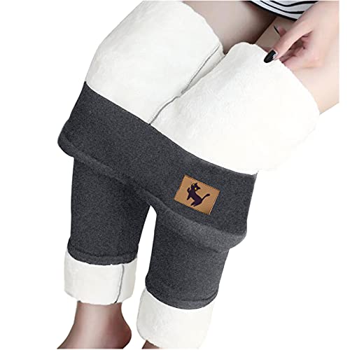 Thermoleggings Damen Gefüttert Lamb Frauen Warme Schlanke Hose Winter Lamm Plüsch Jogginghose Verdickte Teddy Fleece Jogginghose Hohe Taille Übergroße Leggings Für Frauen High Waist Lang Yogahose von MeiLyviba