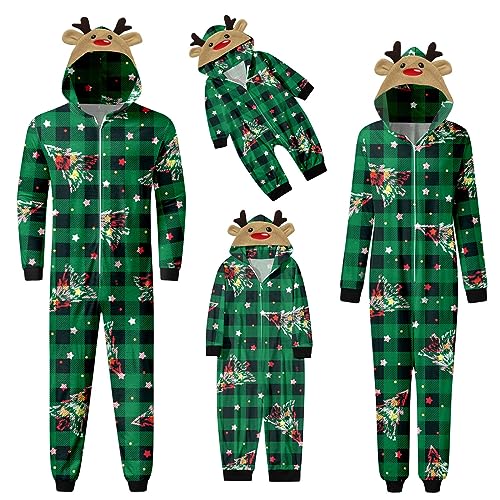 Weihnachten Pyjama Familien Damen Herren Kinder Jumpsuit Kuschelig Hoodie mit Reißverschluss Kapuze Rentier Weihnachts Schlafanzug Set Einteiler Nachtwäsche Overall Hausanzug für die ganze Familie von MeiLyviba