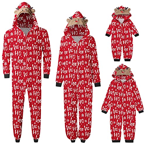 Weihnachten Pyjama Familien Damen Herren Kinder Jumpsuit Kuschelig Hoodie mit Reißverschluss Kapuze Rentier Weihnachts Schlafanzug Set Einteiler Nachtwäsche Overall Hausanzug für die ganze Familie 6 von MeiLyviba