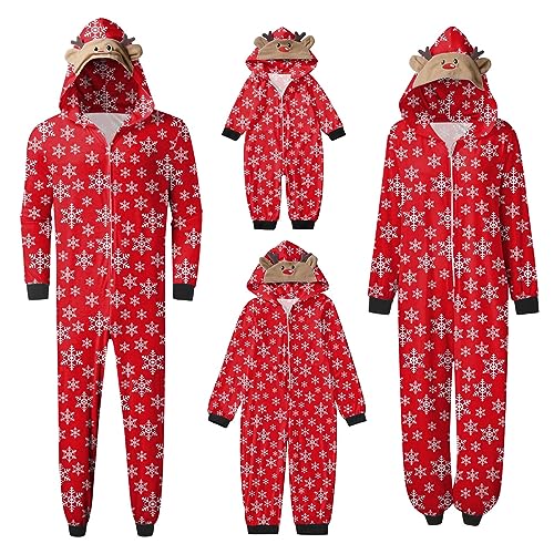 Weihnachten Pyjama Familien Damen Herren Kinder Jumpsuit Kuschelig Hoodie mit Reißverschluss Kapuze Rentier Weihnachts Schlafanzug Set Einteiler Nachtwäsche Overall Hausanzug für die ganze Familie 4 von MeiLyviba