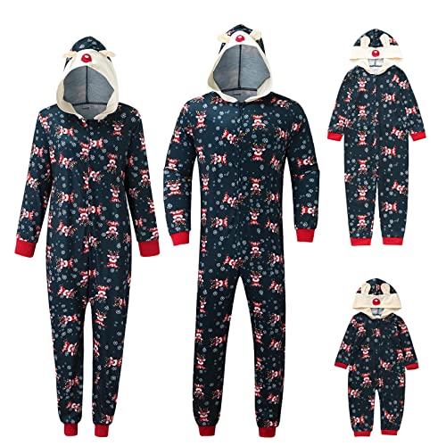 Weihnachten Pyjama Familien Damen Herren Kinder Jumpsuit Kuschelig Hoodie mit Reißverschluss Kapuze Rentier Weihnachts Schlafanzug Set Einteiler Nachtwäsche Overall Hausanzug für die ganze Familie 4 von MeiLyviba