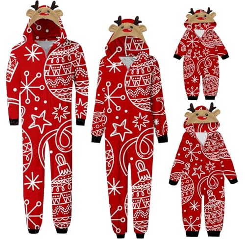 Weihnachten Pyjama Familien Damen Herren Kinder Jumpsuit Kuschelig Hoodie mit Reißverschluss Kapuze Rentier Weihnachts Schlafanzug Set Einteiler Nachtwäsche Overall Hausanzug für die ganze Familie M von MeiLyviba