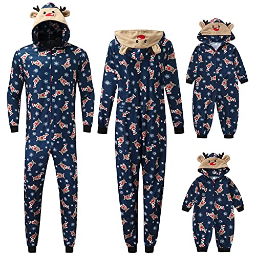 Weihnachten Pyjama Familien Damen Herren Kinder Jumpsuit Kuschelig Hoodie mit Reißverschluss Kapuze Rentier Weihnachts Schlafanzug Set Einteiler Nachtwäsche Overall Hausanzug für die ganze Familie von MeiLyviba