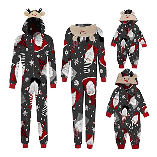 Weihnachten Pyjama Familien Damen Herren Kinder Jumpsuit Kuschelig Hoodie mit Reißverschluss Kapuze Rentier Weihnachts Schlafanzug Set Einteiler Nachtwäsche Overall Hausanzug für die ganze Familie von MeiLyviba