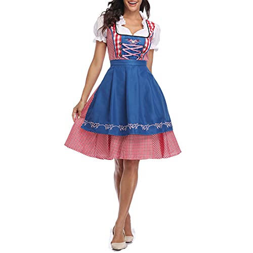 Meicywybb Damen Oktoberfest Dirndl Kleid 3 Stück Traditionell Bayerisch Fasching Party Bier Maid Kellnerin Kostüme (Blue, XL) von Meicywybb