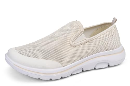 Meik Mangni Damen Slip On Sneaker Heren Atmungsaktiv Turnschuhe Leichte Sportschuhe Bequem Schlupfschuhe rutschfest Laufschuhe,Beige,Gr:38 EU von Meik Mangni