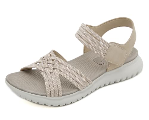 Meik Mangni Damen Sandalen Sommer Wandersandalen Freizeit Plateau rutschfeste Sandaletten Sportsandalen Wanderschuhe für Sport Strand Beige Gr.41 von Meik Mangni