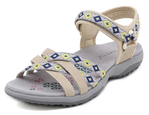 Meik Mangni Damen Sport Outdoor Sandalen Frauen Sommer Wandernsandalen Bequem Atmungsaktiv Slingback Sandale für Strand Reisen Trekking,Beige,Gr:36 EU von Meik Mangni