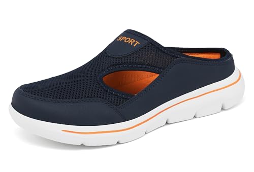 Meik Mangni Hausschuhe Damen Herren Clogs Leichte Pantoffeln atmungsaktive Pantoletten Mules rutschfest Gartenschuhe Sabots Outdoor Indoor Blau Orange Gr.40 EU von Meik Mangni