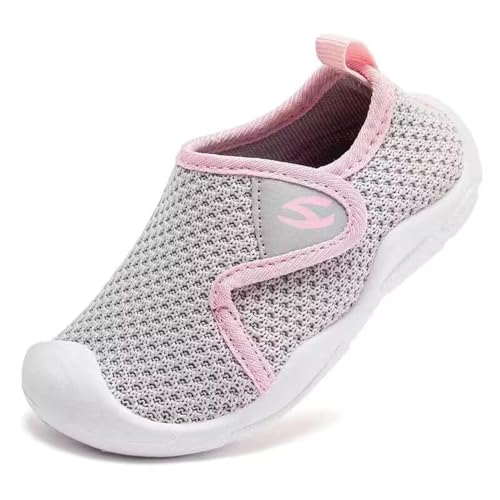 Meik Mangni Kinder Hausschuhe Mädchen Jungen rutschfest Lauflernschuhe Kleinkinder Schuhe Atmungsaktive Pantoffeln Slipper Grau Rosa 29 EU von Meik Mangni