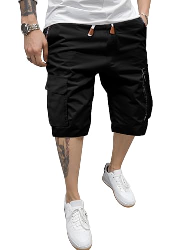 Meilicloth Cargo Shorts Herren Kurze Hosen Sommer Bermuda Shorts Herren Cargohose Kurz Freizeithose Herren Chino Sport Shorts Herrenshorts Cargoshorts Schwarz 36 von Meilicloth