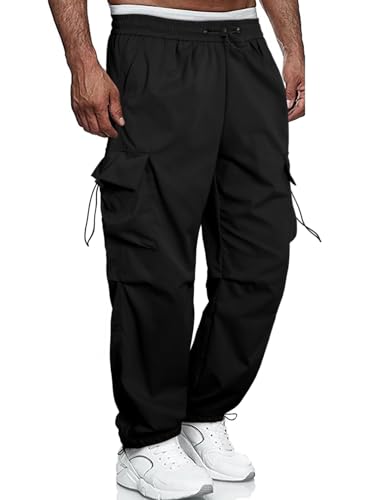 Meilicloth Cargohose Herren Baggy Cargo Hose Männer Lockere Outdoorhose Baumwolle Sporthose Lange Casual Freizeithose Jogginghose Stretch Pants Loose Fit Schwarz 36 von Meilicloth