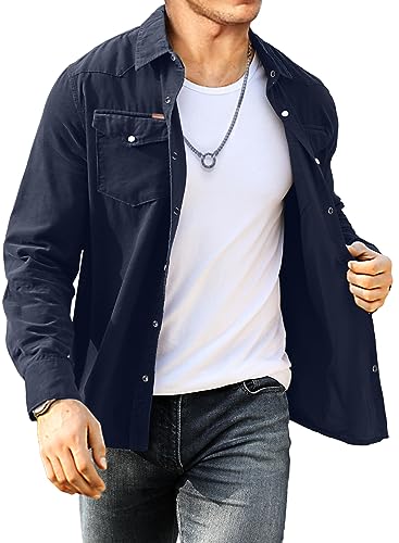 Meilicloth Cord Hemd Herren Hemdjacke Hemden Langarm Button Placke Langarm Regular Fit Casual Blau 2XL von Meilicloth