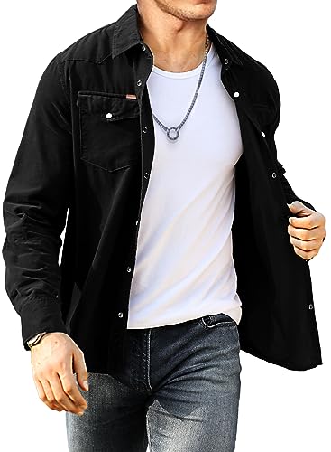 Meilicloth Cord Hemd Herren Hemdjacke Hemden Langarm Button Placke Langarm Regular Fit Casual Schwarz M von Meilicloth