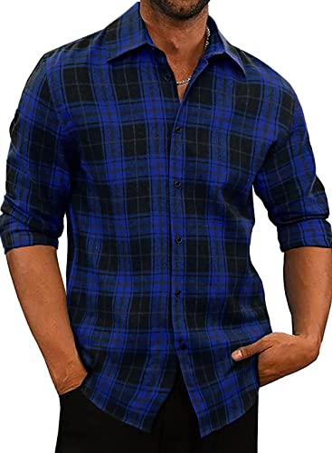 Meilicloth Flanellhemd Herren Kariert Langarm Button Bown Baumwolle Flanellhemden Herren Regular Fit Blau XL von Meilicloth