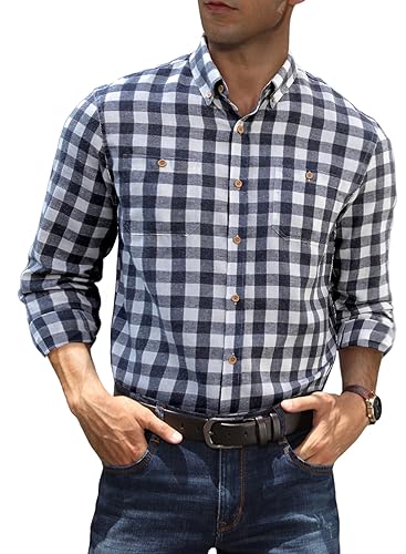 Meilicloth Trachtenhemd Herren Flanellhemd Kariertes Hemd Langarm Freizeithemd Oktoberfest Hemd Baumwolle Holzfällerhemd Herren Shirt Button Down Arbeitshemd Regular Fit Blau M von Meilicloth