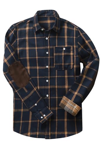 Meilicloth Flanellhemd Kariert Herren Freizeithemd Langarm Casual Button Down Western mit Fronttasche und Ellenbogen Flicken Regular Fit Blau 2XL von Meilicloth