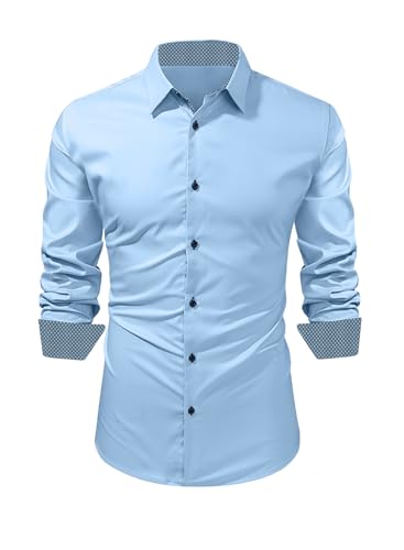 Meilicloth Freizeithemd Herren Hemd Langarm Businesshemd Herrenhemden Casual Slim Fit Trachtenhemd Unifarben Stretch Männer Bügelleichtes Business Hemd Blaues Party Dress Shirt B Blau L von Meilicloth