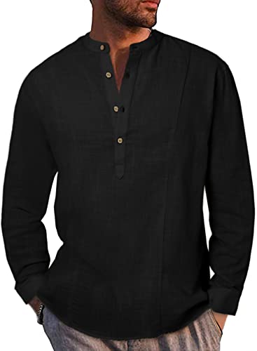 Meilicloth Hemd Herren Henley Shirt Baumwolle Frühling Sommer Langarm T-Shirts Freizeithemd Regular Fit Casual Schwarz M von Meilicloth