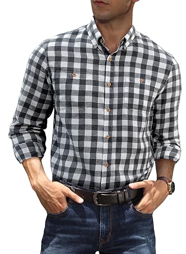 Meilicloth Flanellhemd Herren Kariertes Hemd Herren Langarm Freizeithemden Casual Baumwolle Oktoberfest Hemd Trachtenhemd Western Karohemd Langarmhemd Arbeitshemd Regular Fit Schwarz XXL von Meilicloth