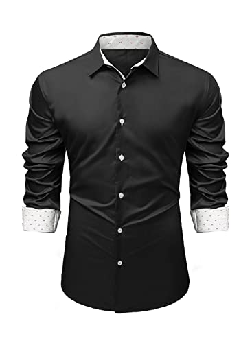 Meilicloth Hemd Herren Langarm Slim Fit Schwarz Herrenhemden Freizeithemd Businesshemd Formale Elastiscer Musterhemd Paisley-Hemden Klassischer Kragen Button-Down Hemden Kariertes von Meilicloth