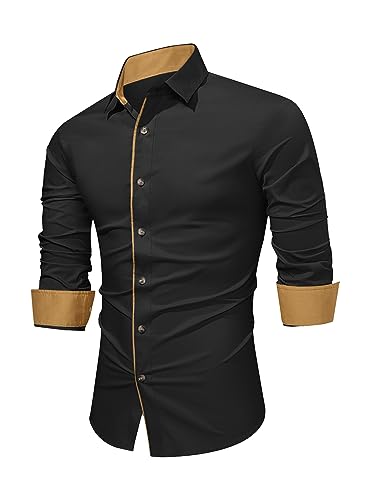 Meilicloth Freizeithemd Herren Hemd Langarm Trachtenhemd Businesshemd Baumwolle Dehnbar Klassisch Hemd Formale Schwarzes Hemden Western Kent-Kragen Bügelfreies Männer Slim Fit Schwarz L von Meilicloth