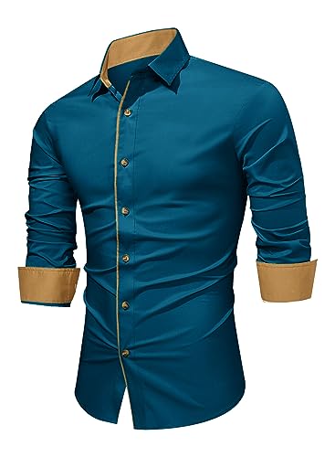 Meilicloth Herren Hemd Langarm Trachtenhemd Freizeithemd Business Hemd Bügelleichtes Herrenhemden Formelle Baumwolle Dehnbar Hemd Klassisches Casual Western Hemd Männer Paisley Regular Fit Blau L von Meilicloth