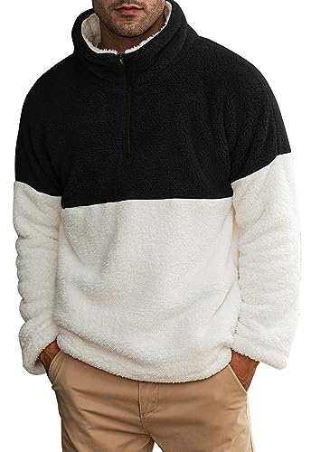 Meilicloth Herren Pullover Teddy Fleece Plüsch Stehkragen Sweater Flauschig Sweater Fuzzy mit Ausschnitt 1/4 Reißverschluss Schwarz S von Meilicloth