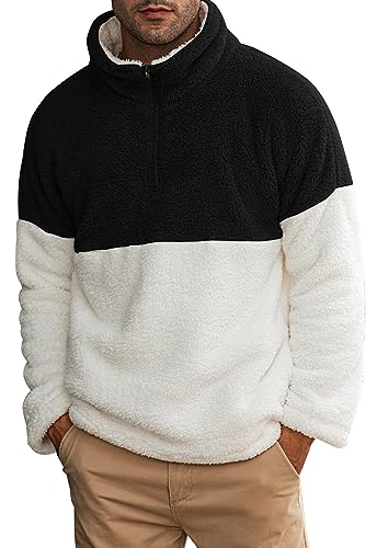 Meilicloth Herren Pullover Teddy Fleece Plüsch Stehkragen Sweater Flauschig Sweater Fuzzy mit Ausschnitt 1/4 Reißverschluss Schwarz XL von Meilicloth