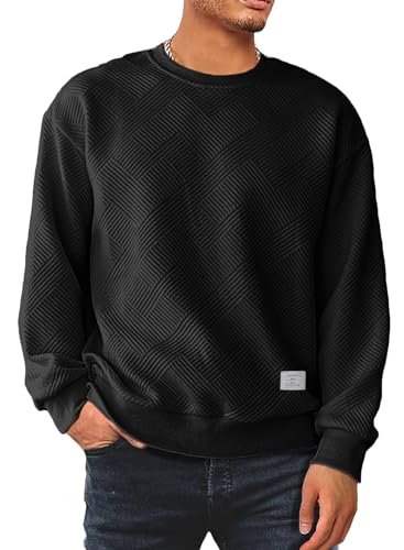 Meilicloth Herren Sweatshirt Raglan Sweat Langarm Crew Neck Casual Pullover Schwarz 2XL von Meilicloth