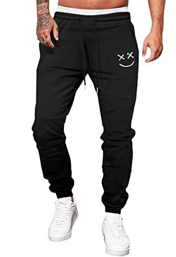 Meilicloth Jogginghose Herren Baumwolle Thermo Freizeithose Herren Lang mit Kordelzug-Aufdruck Sweatpants Herren mit Taschen Fitnessstudio und Draußen Regular Fit A Schwarz S von Meilicloth