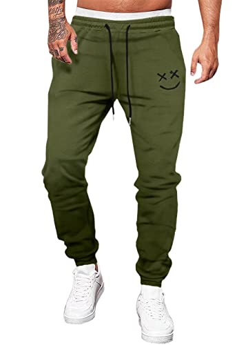 Meilicloth Hose Herren Jogginghose Männer Freizeithose Baumwolle Lang mit Kordelzug-Aufdruck Sweatpants Herren mit Taschen Regular Fit Grün M von Meilicloth