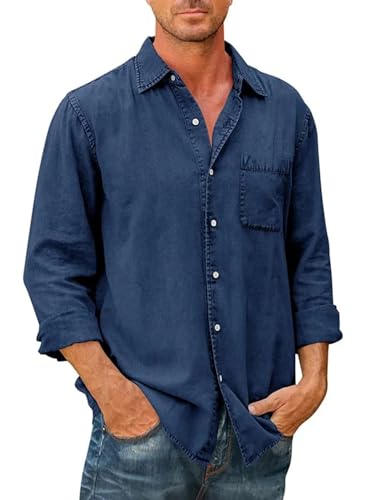 Meilicloth Jeanshemd Herren Hemd Langarm Cowboy Hemden Denim Shirt Herren Freizeithemden Arbeitshemd Trachtenhemd Mode Herrenhemden Casual Baumwolle Karriere Kragen Hemd Regular Fit Blau M von Meilicloth