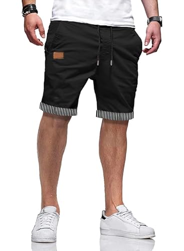 Meilicloth Kurze Hosen Herren Sommer Bermuda Shorts Herren Chino Baumwolle Elastische Taille mit Taschen Schwarz 32 von Meilicloth